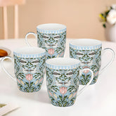 Lemon Tree Light Blue Ceramic Mug Set – 4-Piece 360 ML Fine Porcelain Tea & Coffee Mugs with Elegant Designs