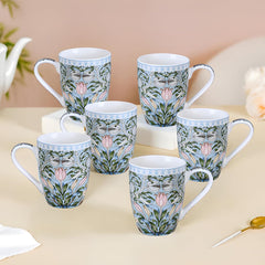 Lemon Tree Light Blue Ceramic Mug Set – 6-Piece Fine Porcelain Tea & Coffee Cups