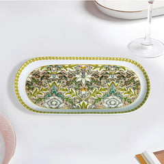 Elegant Sea Green Floral Oval Porcelain Serving Platter with Gold Accents