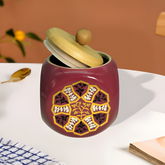 Lemon Tree 500ml Pink Ceramic Storage Jar | Airtight Wooden Lid | Elegant Flower Print Container for Kitchen & Snacks