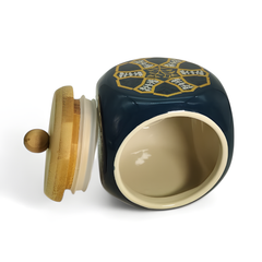 Lemon Tree Blue Floral Ceramic Storage Jar (500ml) | Airtight Wooden Lid Canister for Snacks, Spices & Dry Fruits