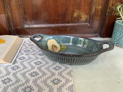 Lemon Tree Green Oval Ceramic Serving Bowl | 600ml Stoneware Dish with Handle | Oven, Microwave & Dishwasher Safe