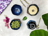 Lemon Tree Blue Floral Shape Ceramic Bowls Set (4 Pcs, 350ml) | Stylish & Durable Snack Bowls for Serving & Dining