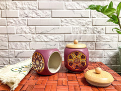 Lemon Tree Pink Floral Ceramic Storage Jars – Set of 2 (500ml) | Airtight Wooden Lid Canisters for Tea, Coffee & Spices