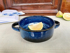 Lemon Tree Blue Ceramic Serving Bowl with Handles | 500ml Stoneware Bowl for Snacks & Starters | Oven, Microwave & Dishwasher Safe