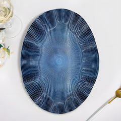 Lemon Tree Blue Textured Glass Oval Platter with Wavy Rim | Elegant Serving & Decorative Tray
