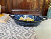 Lemon Tree Blue Oval Ceramic Serving Bowl with Handle | 600ml Stoneware Dish for Snacks & Starters | Microwave & Dishwasher Safe