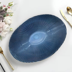 Lemon Tree Blue Glass Deep Oval Platter | Elegant Textured Serving Dish for Every Occasion