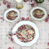 LEMON TREE HJ 1001 Fine Porcelain 8-Piece Cake & Snack Serving Set | Rich Red & Gold Floral Design | Elegant Scalloped Edge Plates | Gift-Ready