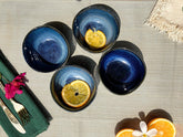 Lemon Tree Set of 4 Stoneware Katori Bowls (250ml) | Elegant Blue Snack & Serving Bowls | Microwave & Dishwasher Safe