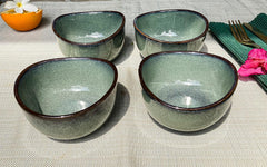 Lemon Tree Green Stoneware Katori Bowls (250ml, Set of 4) | Elegant & Durable Snack & Serving Bowls | Microwave & Dishwasher Safe