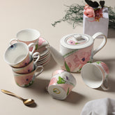 GV2263 – Premium 13-Piece Fine Porcelain Tea Set with Gold Line & Floral Decal – Lightweight A-Grade Ceramic Cups, Saucers, and 1000ml Teapot – Elegant Gift Box Packaging – Modern Colors & Design