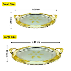 LEMON TREE 2pc German Silver Plated Oval Metal Serving Tray Set - Gold & Silver Glossy Finish | Rust-Proof for Festive Gift Box