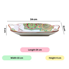 Lemon Tree Green Ceramic Matte Finish Rectangular Platter with Dual Ear Handles – Elegant & Functional Serveware