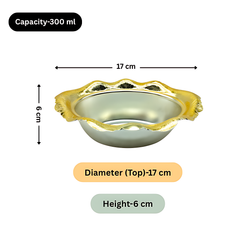 LEMON TREE 2pc German Silver Plated Metal 7" (350ml) Oval Bowl Set - Gold & Silver Matt Finish | Perfect for Gifts
