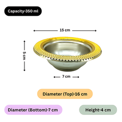LEMON TREE 2pc German Silver Plated Metal 6" (360ml) Round Bowl Set - Gold & Silver Matt Finish | Perfect for Gifts