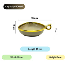 Elegant Brown Triangular Ceramic Serving Bowl – 19cm Deep Dish with Gold Rim & Hook Handle