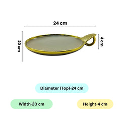 Luxurious Brown Ceramic Serving Platter – Gold Rim & Hook Handle, 24cm