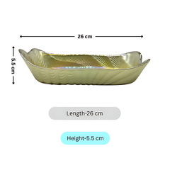 Lemon Tree Golden Pearl Finish Rectangular Deep Glass Platter | Elegant Glossy Serving Dish for Dining & Gifting