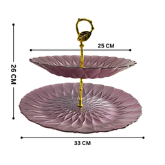 Lemon Tree Purple Pink Textured Glass 2-Tier Platter | Elegant Dual-Tier Serving Stand for Desserts & Snacks