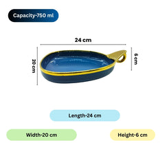 Stylish Blue Ceramic Deep Triangular Platter – Gold Rim & Hook Handle, 24cm