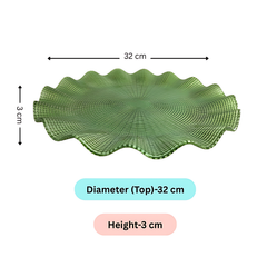 Lemon Tree Green Glass Round Platter with Wavy Rim | Textured Decorative Dish for Dining & Gifting
