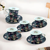 GV2262 – 12-Piece Fine Porcelain Tea Cup & Saucer Set | Lightweight A-Grade Ceramic with 220 ml Capacity | Elegant Floral Decal and Gold Line | Gift Box Packaging Included
