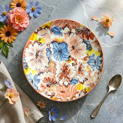 LEMON TREE Single Ceramic 20cm Deep Round Serving Plate - Vibrant Floral Prints