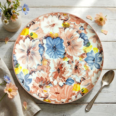 LEMON TREE Premium Ceramic 10.5inch Round Serving Plate - Floral Prints, Luxe Matt Glaze | Dishwasher Safe, Chip-Resistant