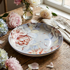 LEMON TREE Single Premium Ceramic 20cm Deep Round Serving Plate - Vibrant Floral Prints