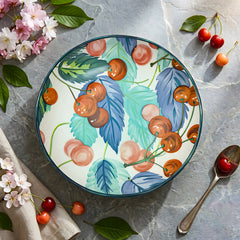 LEMON TREE Single Premium Ceramic 20cm Deep Round Serving Plate - Vibrant Cherry Prints