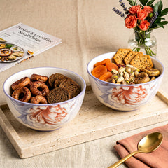 LEMON TREE 2pc Ceramic Medium 4.5" Round Bowl Set - Matt Glaze for Snacks, Nuts, Veggies, Savouries & Desserts