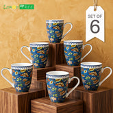 Lemon Tree Dark Blue Ceramic Mug Set – Elegant 6-Piece Fine Porcelain Collection