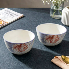 LEMON TREE 2pc Ceramic Medium 4.5" Round Bowl Set - Matt Glaze for Snacks, Nuts, Veggies, Savouries & Desserts
