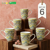 Lemon Tree Peach Ceramic Mug Set – 6-Piece Elegant Fine Porcelain Tea & Coffee Cups