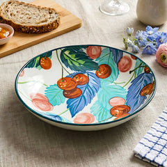 LEMON TREE Single Premium Ceramic 20cm Deep Round Serving Plate - Vibrant Cherry Prints