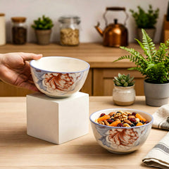 LEMON TREE 2pc Ceramic Medium 4.5" Round Bowl Set - Matt Glaze for Snacks, Nuts, Veggies, Savouries & Desserts