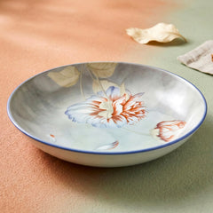 LEMON TREE Single Premium Ceramic 18cm Deep Round Lemon Tree Plate - Vibrant Floral Print, Luxe Matt Glaze
