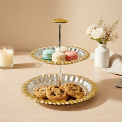 LEMON TREE 2Tier German Round Metal Serving Platter Set - Gold & Silver Glossy Finish | Rust-Proof for Festive Gift Box