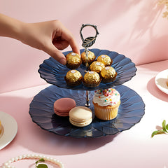 Lemon Tree Elegant 2-Tier Glass Serving Stand | Stylish Dessert & Snack Display Platter