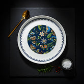 Dark Blue Porcelain Quarter Plate with Bright Floral & Scalloped Blue Rim