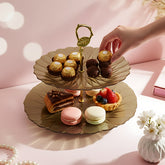 Lemon Tree Brown Textured Glass 2-Tier Platter | Elegant Dessert & Snack Stand for Serving & Gifting