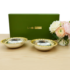 LEMON TREE 2pc German Silver Plated Metal 6.5" (320ml) Round Bowl Set - Gold & Silver Matt Finish | Perfect for Gifts