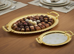 LEMON TREE 2pc German Oval Metal Serving Tray Set - Gold & Silver Glossy Finish | Rust-Proof for Festive Gift Box