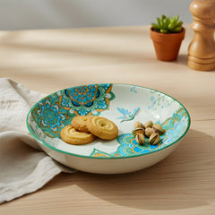 Lemon Tree Blue Ceramic Matte Finish Round Deep Dish Platter – Stylish Serveware for Pasta, Salad & More