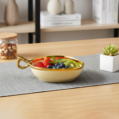 Luxury Cream Triangular Ceramic Serving Bowl – Gold Rim & Hook Handle, 19cm Deep Dish