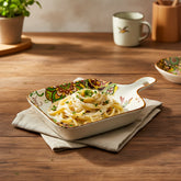 Lemon Tree Green Ceramic Matte Finish Square Platter with Handle – Elegant & Versatile Serveware