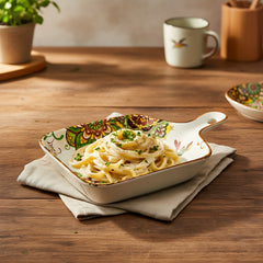 Lemon Tree Green Ceramic Matte Finish Square Platter with Handle – Elegant & Versatile Serveware