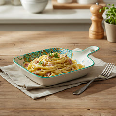 Lemon Tree Blue Ceramic Matte Finish Square Platter with Handle – Stylish & Functional Serveware