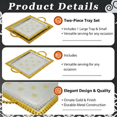 LEMON TREE 2pc German Silver Plated Rectangular Metal Serving Tray Set - Gold & Silver Glossy Finish | Rust-Proof for Festive Gift Box